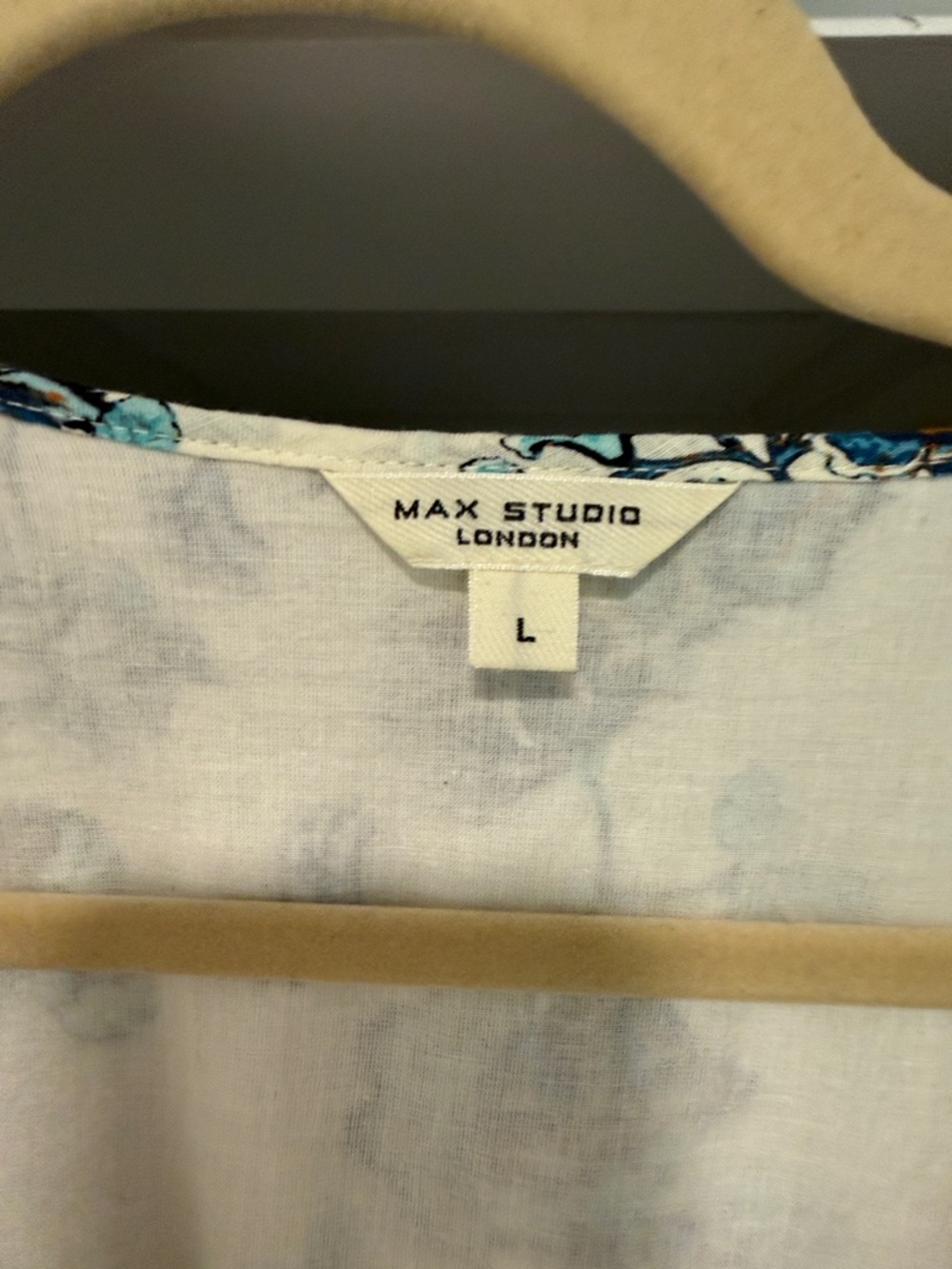 Max Studio Cream Maxi Dress with Blue and Brown Floral Print - Picture 2 of 4